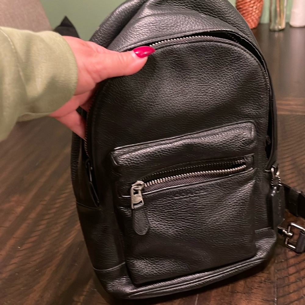 Black Leather Coach Mini Backpack, adjustable strap to cross body